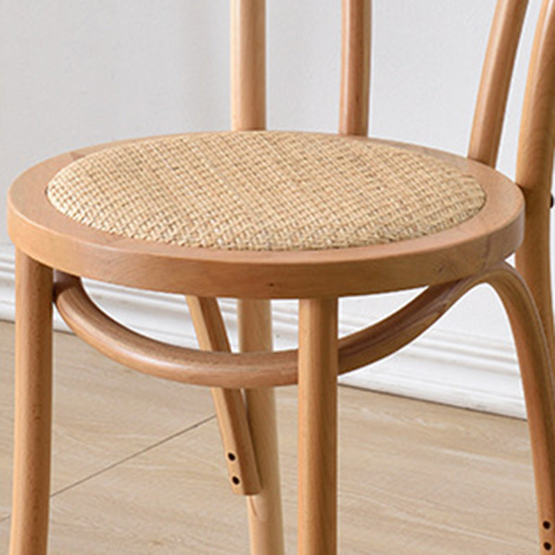 Traditional Vintage Round Wood Rattan Chair Backrest Armless For Living Room