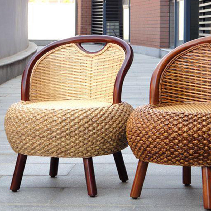 Traditional Vintage Orb Curved Bamboo Rattan Solid Wood Chair Backrest Armless For Living Room