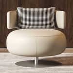 Contemporary Scandinavian Round Curved Leather Sponge Stainless Steel Accent Chair Backrest Rotatable For Living Room