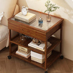 Contemporary Nordic Rectangle Glass Bamboo End Table 3-Tier For Living Room