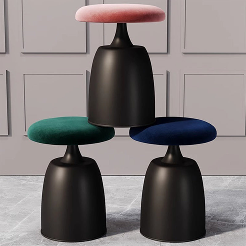 Modern Minimalist Round Cylinder Fabric Metal Vanity Stool For Bedroom