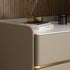 Modern Luxury Rectangular Solid Wood Rock Slab Leather Nightstand 2-Drawer For Bedroom