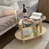 Modern Minimalist Teardrop-Shaped Glass Wood End Table 2-Tier For Living Room