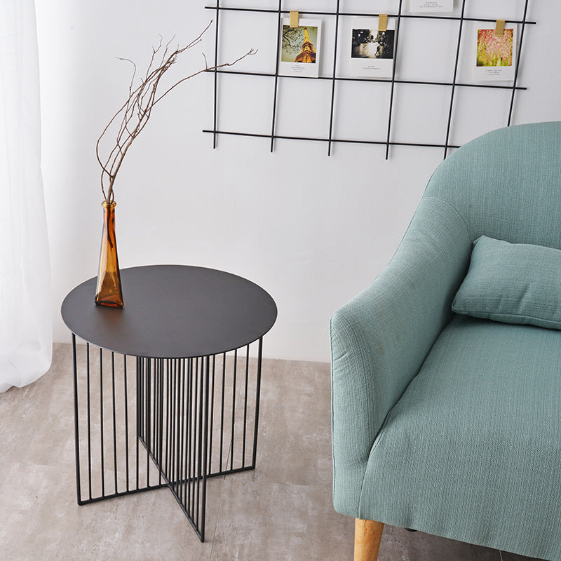 Modern Minimalist Round Lined Base Iron Side Table For Living Room