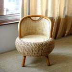 Traditional Vintage Orb Curved Bamboo Rattan Solid Wood Chair Backrest Armless For Living Room