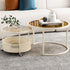 Contemporary Nordic Round Combination Glass Carbon Steel Metal Coffee Table 2-Tier Movable For Living Room