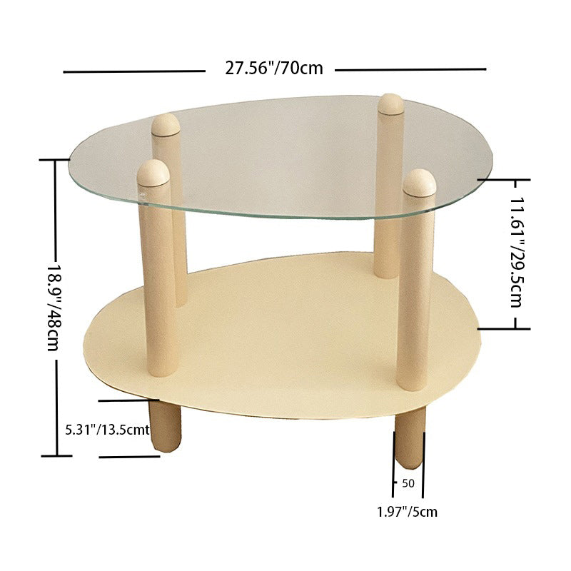 Modern Minimalist Teardrop-Shaped Glass Wood End Table 2-Tier For Living Room