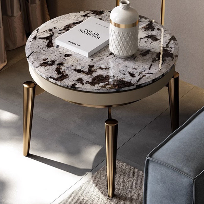 Contemporary Luxury Round Marble Stainless Steel End Table 1-Tier For Living Room