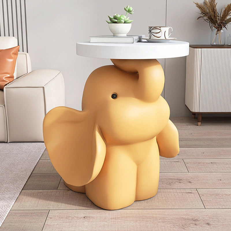 Modern Art Deco Round Rabbit Elephant Bear Fiberglass Resin End Table 1-Tray For Living Room