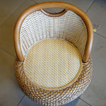 Traditional Vintage Orb Curved Bamboo Rattan Solid Wood Chair Backrest Armless For Living Room