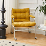 Contemporary Nordic Rectangular Checkered Upholstered Corduroy Leather Stainless Steel Accent Chair For Living Room