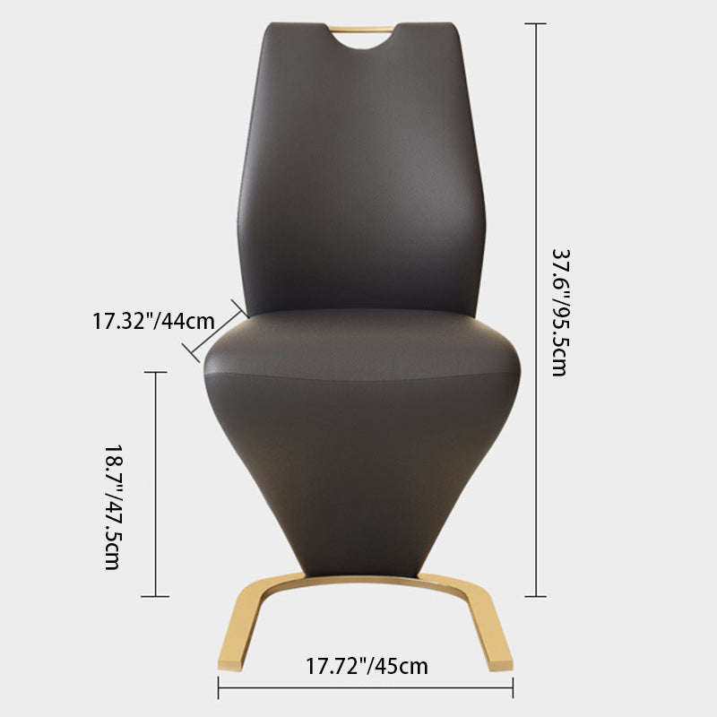 Modern Minimalist U-Shaped Chassis Rectangle Leather Titanium Gold Silver-Plated Dining Chair Backrest Armless For Dining Room