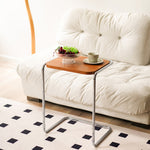 Modern Minimalist Square Wood Stainless Steel End Table 1-Tier For Living Room