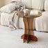 Modern Minimalist Round Strip Base Glass Solid Wood Coffee Table For Living Room