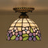 Traditional Tiffany Pastoral Purple Flower Stained Glass Bowl-shaped 1-Light Semi-Flush Mount Ceiling Light For Living Room