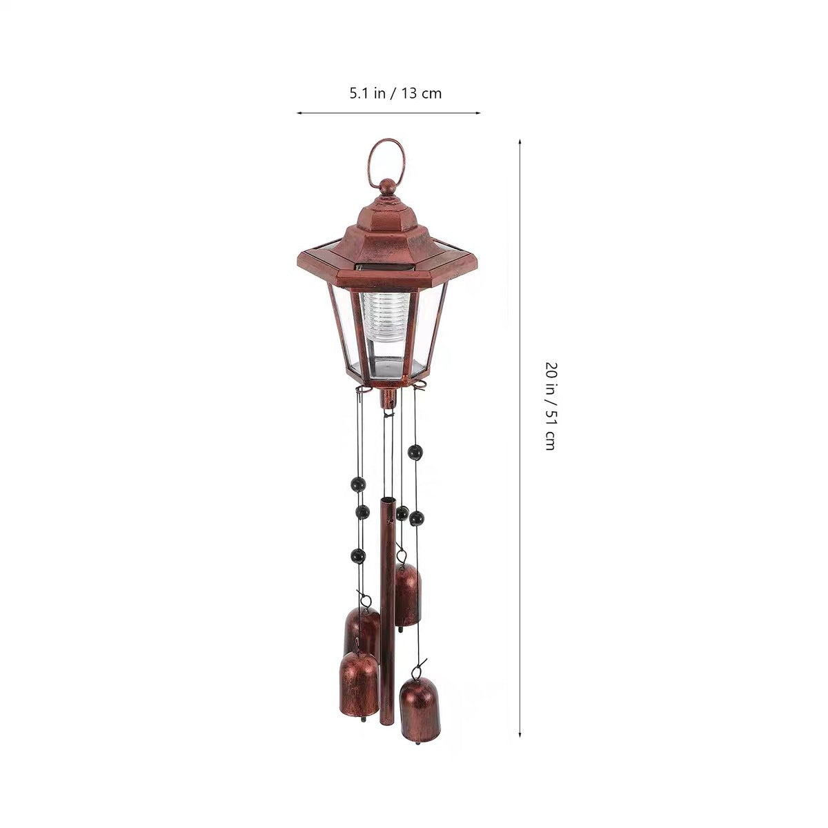 Traditional Farmhouse Solar Wind Chimes Hexagonal Metal LED Outdoor Light For Garden