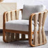 Contemporary Scandinavian Square Wood Rattan Fabric Chair Backrest Armrest For Living Room