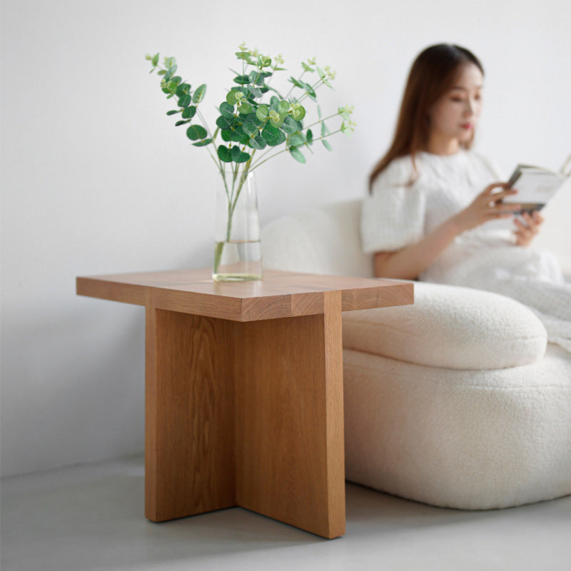 Traditional Japanese Square Table Top White Oak Side Table 3-Leg For Living Room