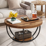 Modern Luxury Round Top Density Board Steel Coffee Table 1-Shelf For Living Room