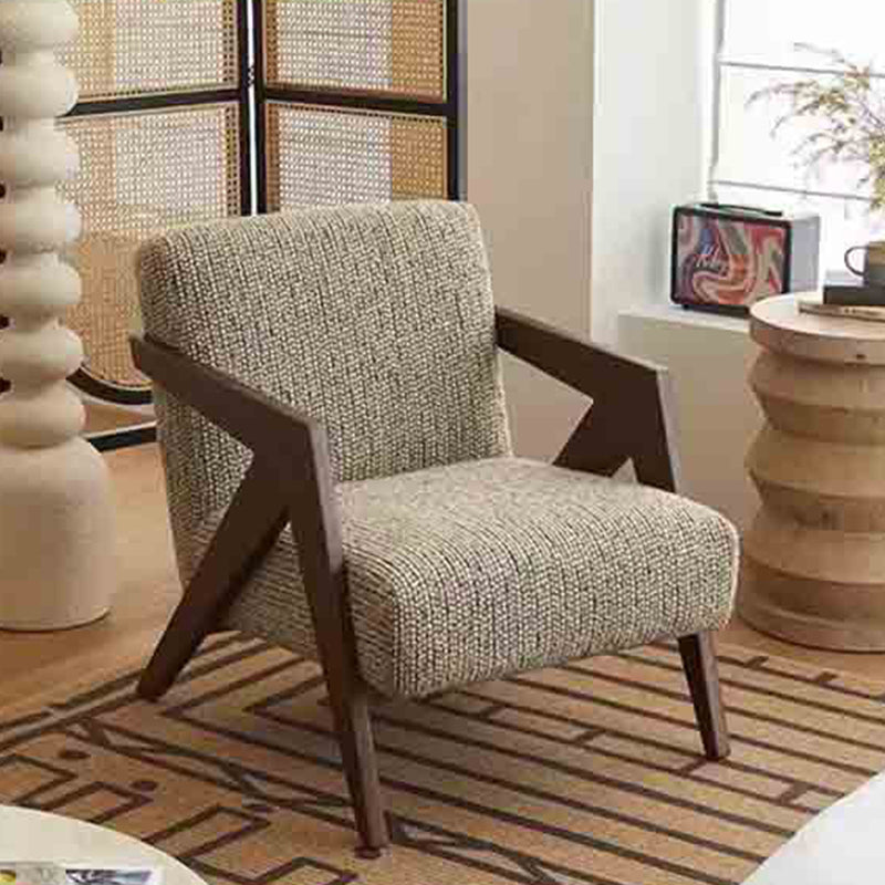 Contemporary Nordic Square Upholstered Cotton Linen Fabric Solid Wood Accent Chair Backrest Armrest For Living Room