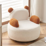 Contemporary Creative Bear Round Cushion Lambswool Solid Wood Accent Chair Backrest Armrest For Living Room