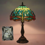 Traditional Tiffany Stained Glass Animal Dragonfly Pattern Zinc Alloy Base 1-Light Table Lamp For Bedroom