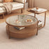 Contemporary Japanese Square Round Glass Wood End Table 2-Tier For Living Room