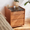 Traditional Vintage Square Glass Top Solid Wood Frame End Table 3-Drawer For Living Room