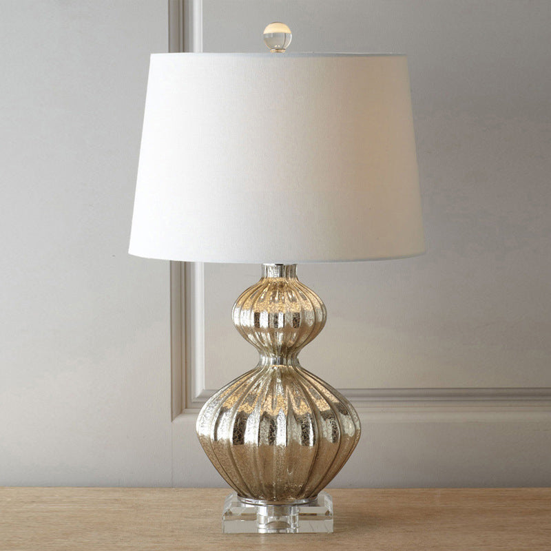 Traditional Vintage Glass Fiberflex Fabric Cylinder Gourd-shaped 1-Light Table Lamp For Bedside