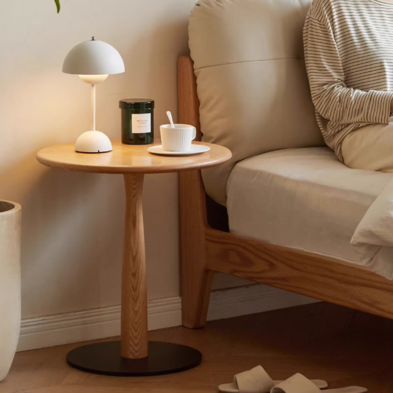 Traditional Rustic Oak Wood Round Side Table For Living Room