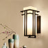 Traditional Chinese Square Iron Glass 1-Light Outdoor Wall Sconce Lamp For Garden