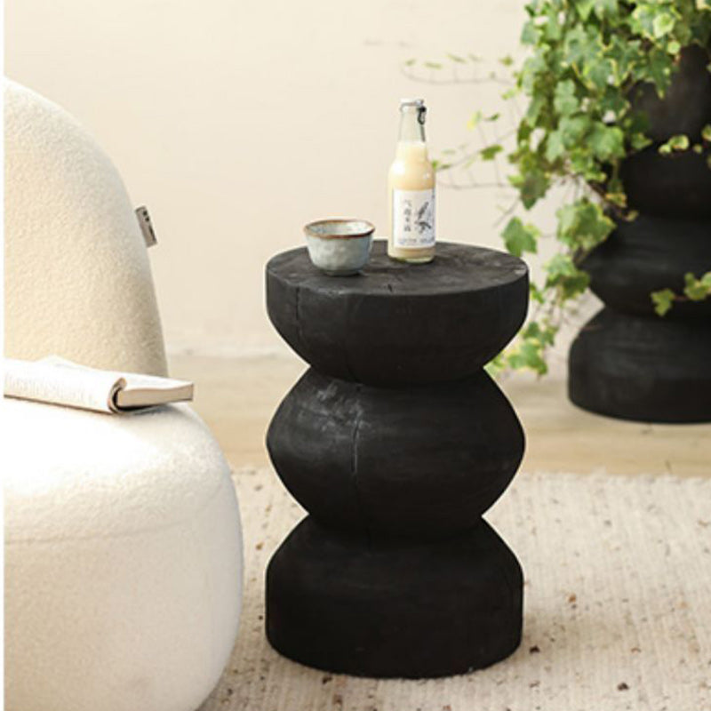 Traditional Vintage Round Column Wood End Table For Bedside