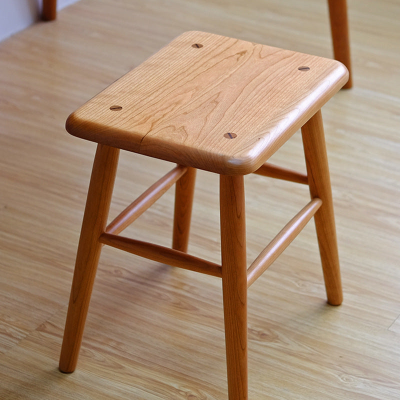 Traditional Japanese Square Wood Chair Footrest Four Legs For Living Room