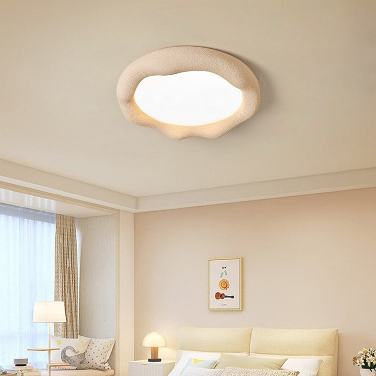 Traditional Japanese Iron Fiberglass Cloud Shape LED Flush Mount Ceiling Light For Living Room