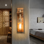 Contemporary Industrial Rectangular Wood Hemp Rope 1-Light Wall Sconce Lamp For Living Room