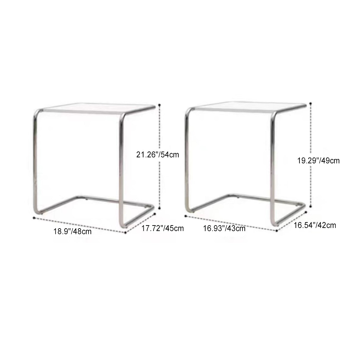 Modern Minimalist Rectangle C-Shape Density Plate Stainless Steel End Table For Living Room