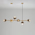 Modern Mid-Century Iron Long Strip Glass Ball 4/6-Light Chandelier Island Light For Dining Room