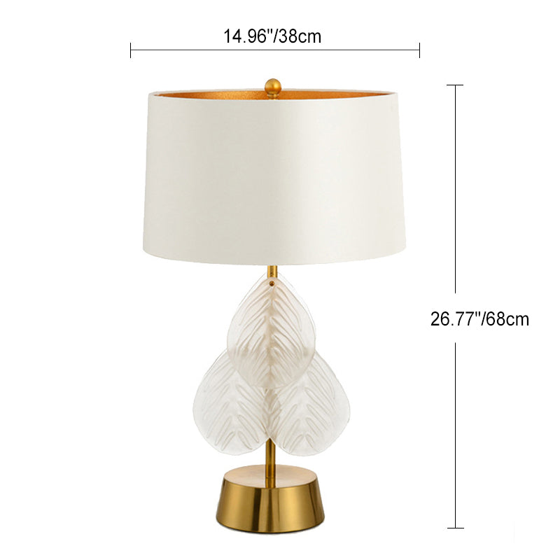 Contemporary Luxury Metal Glass Fabric Cylinder Leave 1-Light Table Lamp For Bedside