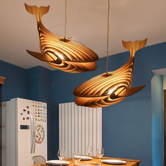 Contemporary Creative Whale Wood 1-Light Chandelier For Dining Room