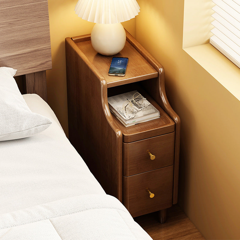 Modern Minimalist Rectangular Solid Wood Nightstand 2-Drawer For Bedroom