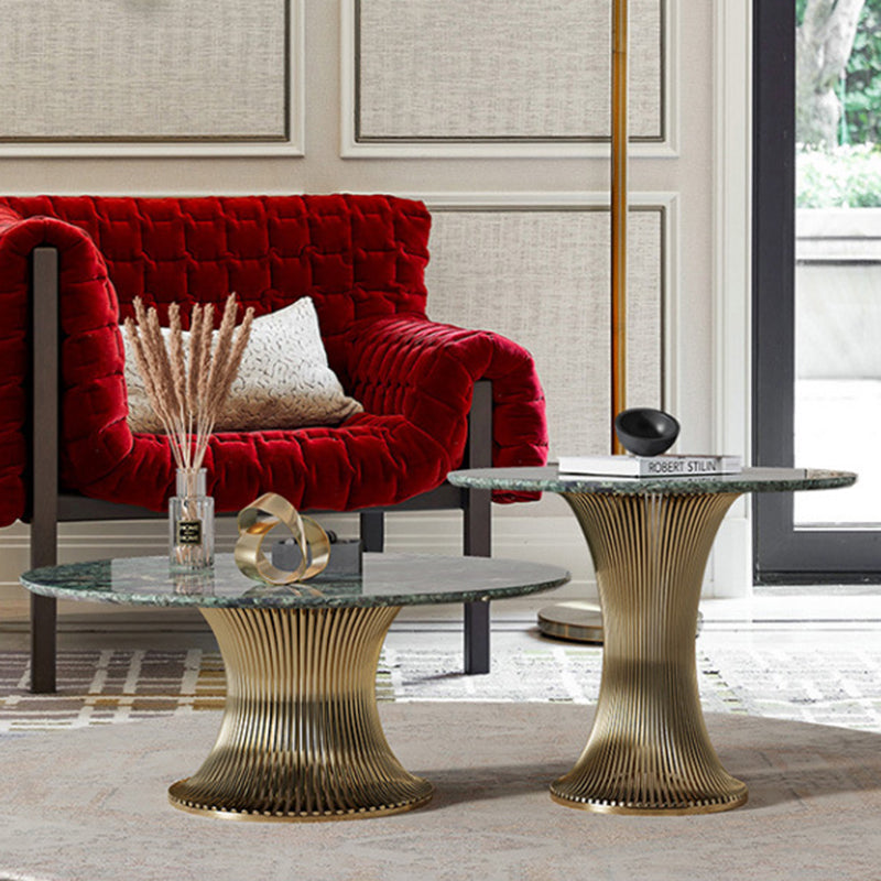 Contemporary Luxury Round Column Marble Stainless Steel Coffee Table Set For Living Room