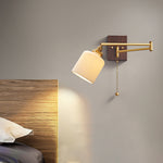 Traditional Japanese Round Cylinder Cone Swing Arm Wood Grain Full Copper Ceramic 1-Light Wall Sconce Lamp For Bedroom