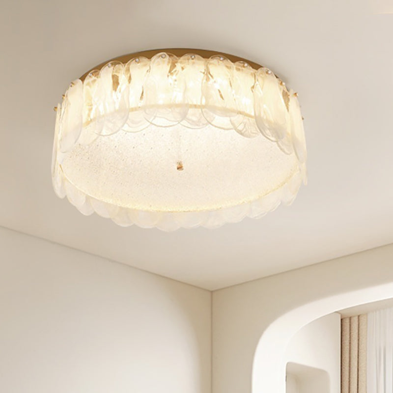 Modern Minimalist Round Petal Hardware Glass LED Semi-Flush Mount Ceiling Light For Living Room