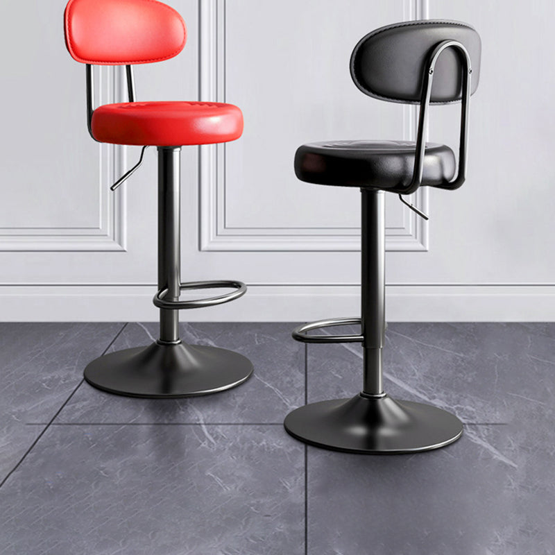 Modern Minimalist Round Upholstered Curved Backrest Leather Metal Bar Stool For Dining Room