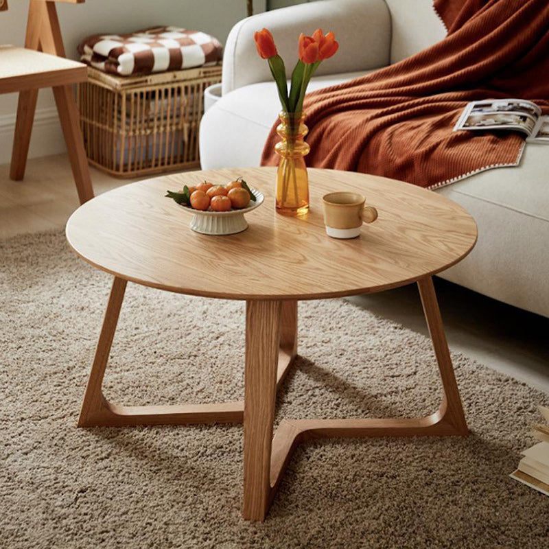 Contemporary Nordic Round Corner Base Fibreboard Pine Wood Coffee Table For Living Room