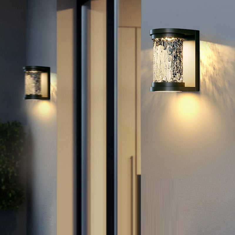 Modern Luxury Waterproof Solar Stainless Steel Glass Cylinder LED Wall Sconce Lamp For Outdoor Patio