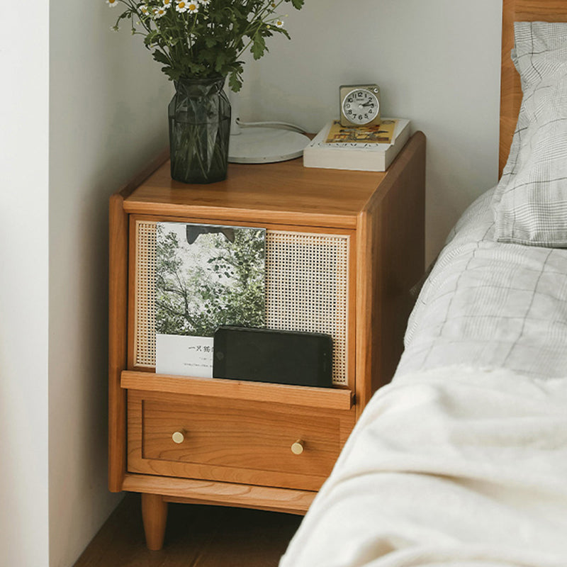 Contemporary Retro Square Solid Wood Nightstand 2-Drawer For Bedroom