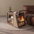 Traditional Farmhouse Weaving Rectangular Trolley Rubber Wood End Table 2-Tier For Living Room