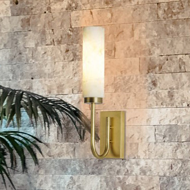 Modern Minimalist Cylinder Iron Marble 1-Light Wall Sconce Lamp For Bedroom