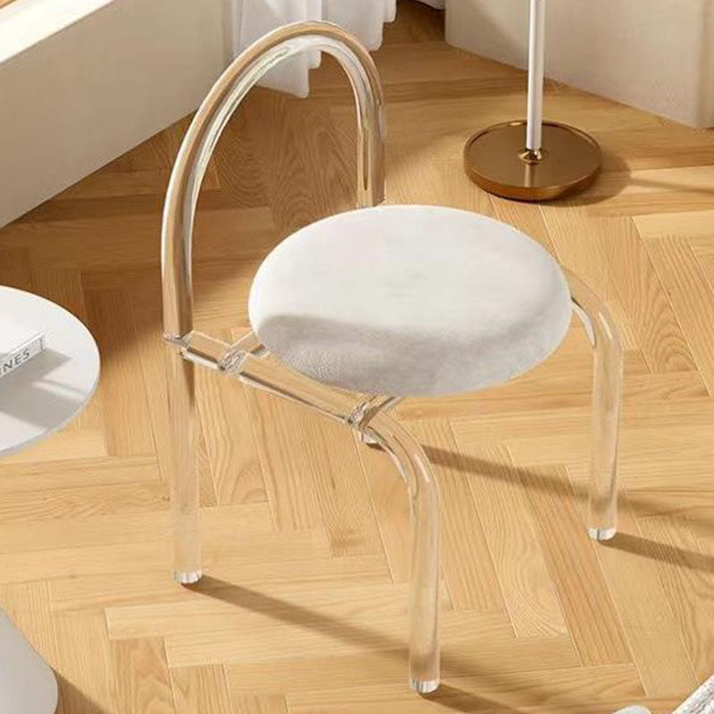 Modern Luxury Transparent Arched Frame Velvet Acrylic Vanity Stool Backrest For Bedroom